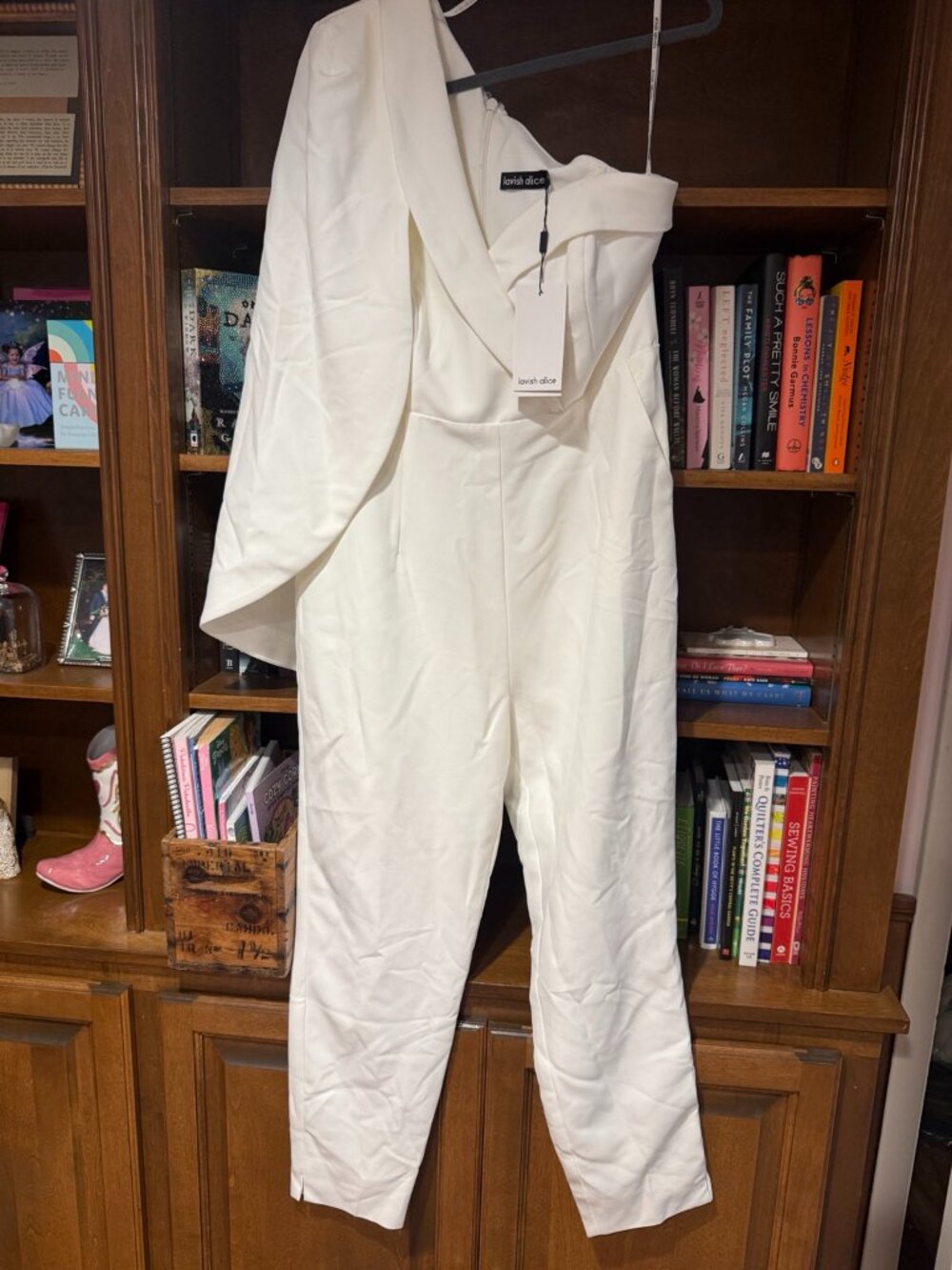 NWT Lavish Alice Ivory One Shoulder Cape Jumpsuit Formal